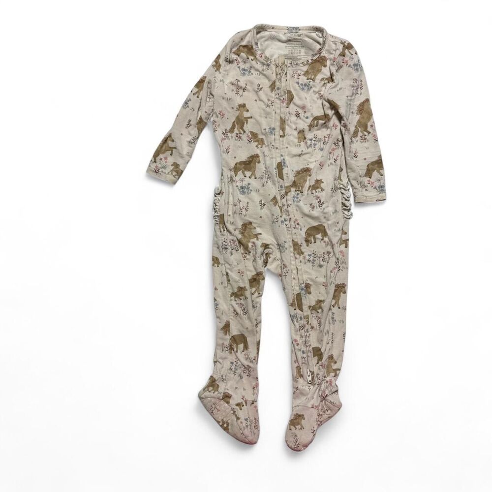 Angel Dear Western Pony Floral Bamboo Ruffle Footie Pajamas 9-12M